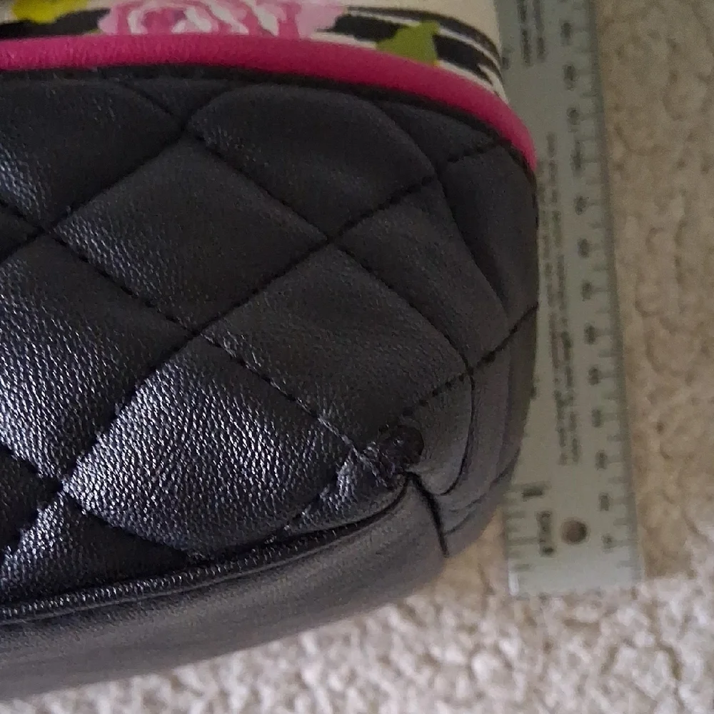 Betsey Johnson Black & Pink Floral Striped Satchel